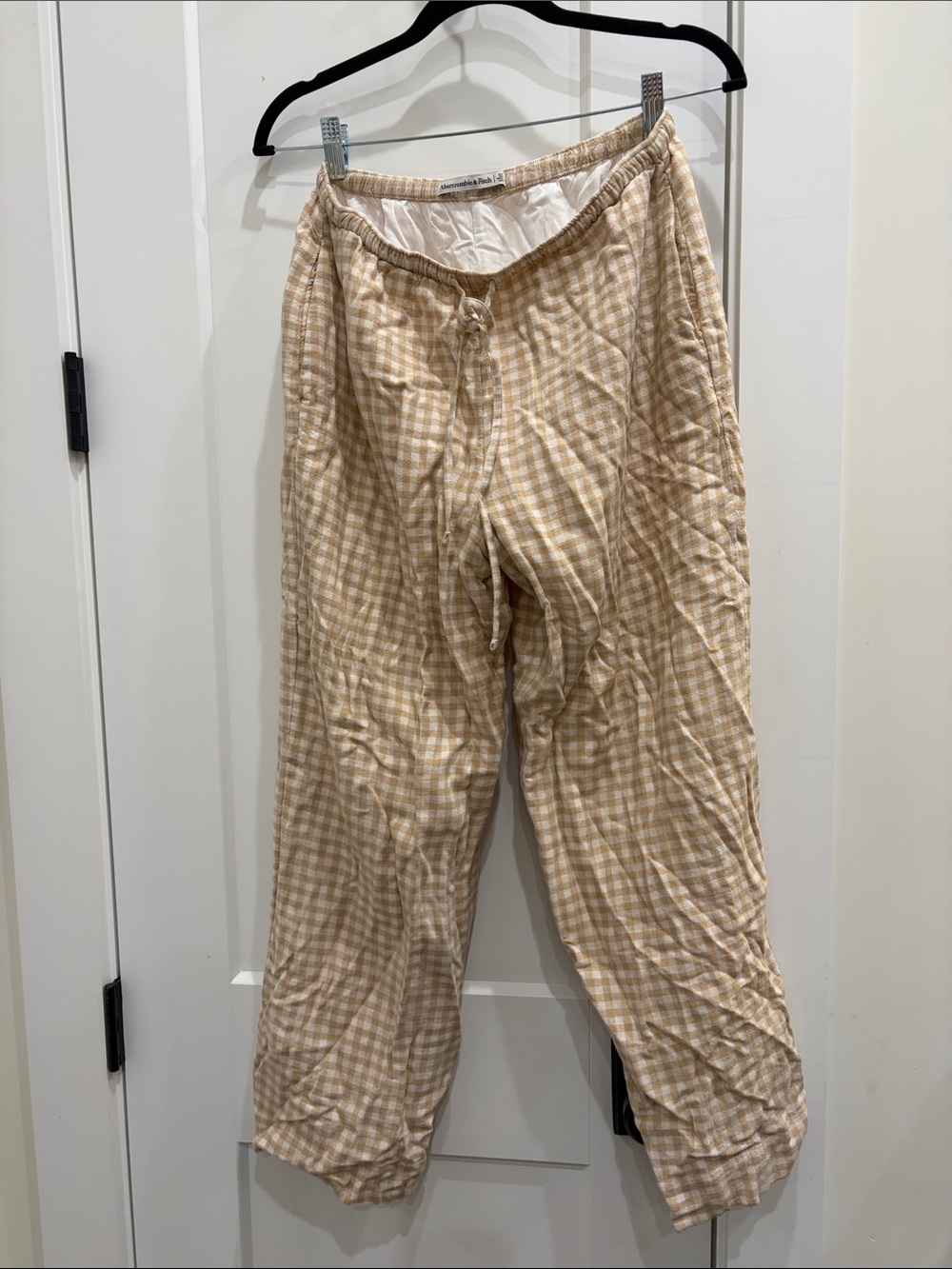 Abercrombie & Fitch Beige Gingham Drawstring Trousers